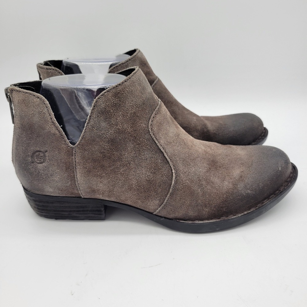 Born Kerri Distressed Suede Ankle Boots Gray Taupe Leather Cutout Womens 7